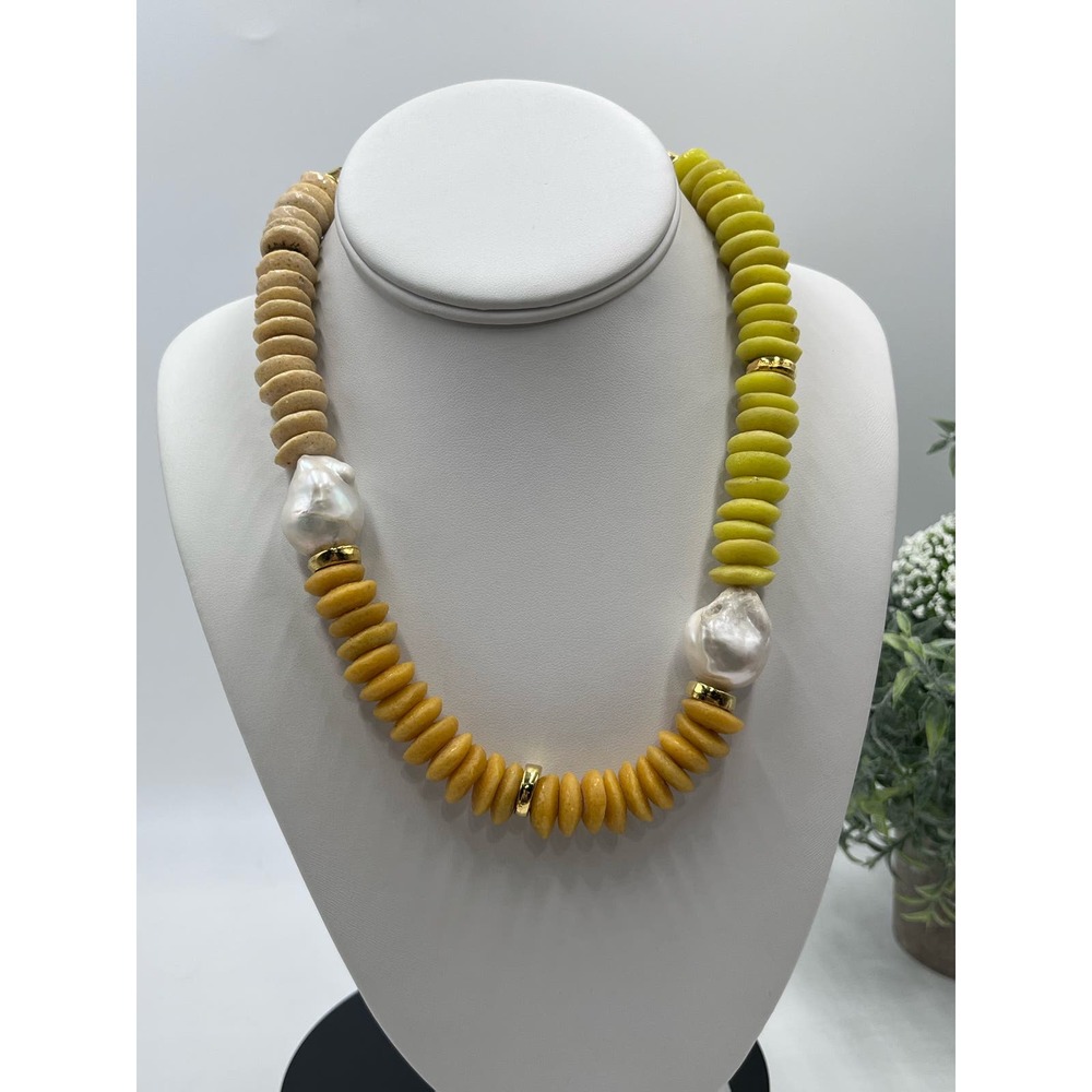 Lizzie Fortunato Signed Designer Tavira Yellow Ombre Baroque Pearl Necklace - Picture 2 of 15